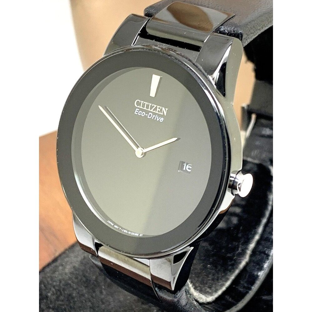 Citizen Men's Watch Eco-Drive Axiom AU1065-07E Black Dial Leather Strap 40mm